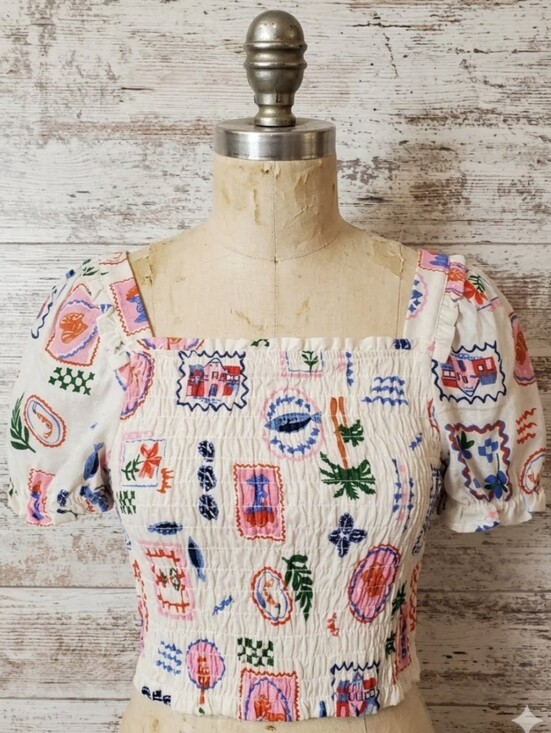 Monteau Los Angeles Tops - Monteau Los Angeles linen-blend smocked puff sleeve top Vacation Ready NWOT